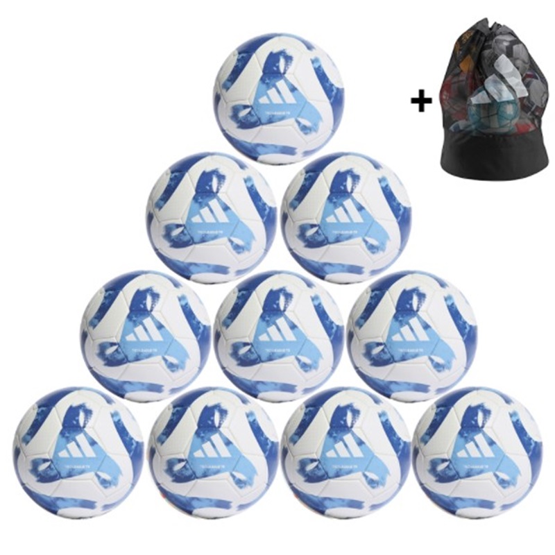 10x adidas Tiro League Fußball + Ballsack - weiß/blau