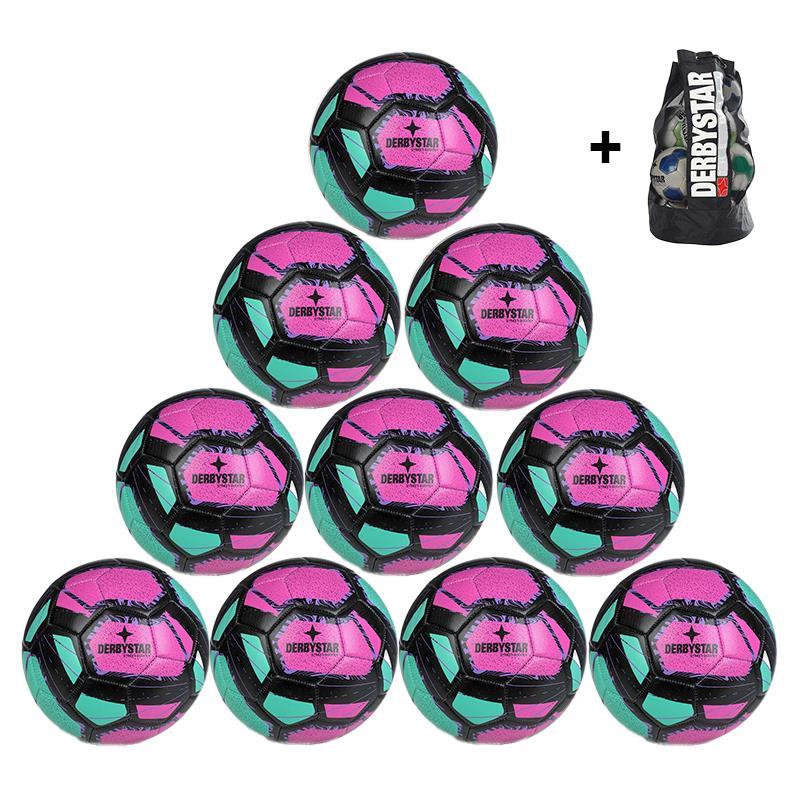 10x Derbystar Street v23 Fußball + Ballsack - grün/pink/schwarz