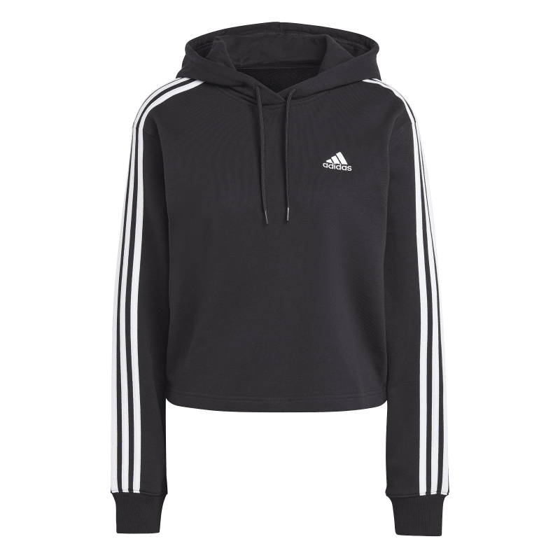 adidas Essentials 3-Streifen French Terry Crop Hoodie Damen - schwarz/weiß