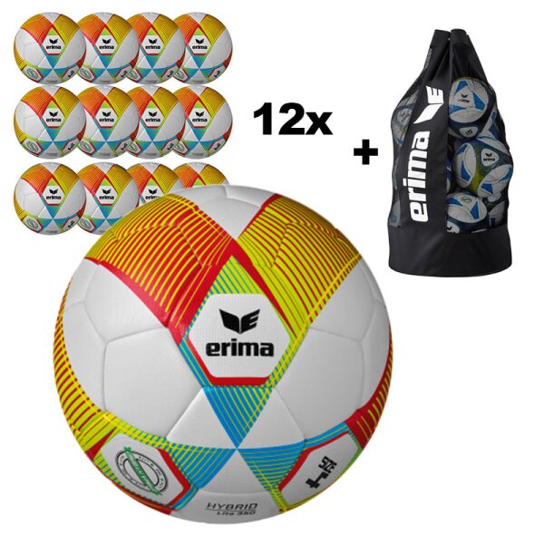 12x Erima Fußball Hybrid Lite 350 Gr.4 + Ballsack -...