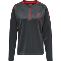 hummel Hmlaction Poly Half Zip Sweat Damen - ebony/flame scarlet