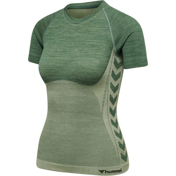 hummel Hmlclea Seamless Tight T-Shirt Damen - laurel wreath/lily pad melange