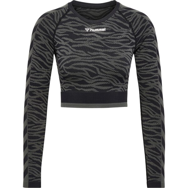 hummel Hmlmt Saga Seamless Crop T-Shirt Ls Damen - black/asphalt melange