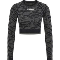 hummel Hmlmt Saga Seamless Crop T-Shirt Ls Damen - black/asphalt melange