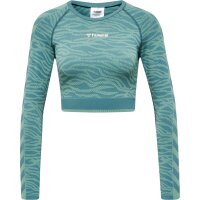 hummel Hmlmt Saga Seamless Crop T-Shirt Ls Damen - north atlantic/blue surf melan